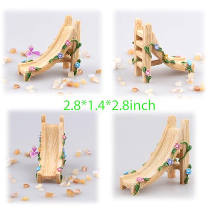 Kai Dream Miniature Fairy Garden Accessories Set, 2 Piece Resin Decorative Landscape Kit with Bridge and Slide, Floral Garden Ornaments - style: Slide, Bridge Set