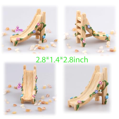 Kai Dream Miniature Fairy Garden Accessories Set, 4 Piece Resin Decorative Landscape Kit with Arch, Bridge, Bed and Slide, Floral Garden Ornaments - style: Arch, Slide, Bridge, Bed Set