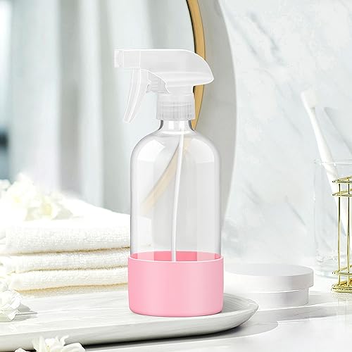 Glass Spray Bottles for Cleaning - 16 oz Spray Bottles with Silicone Sleeve - color: Pink