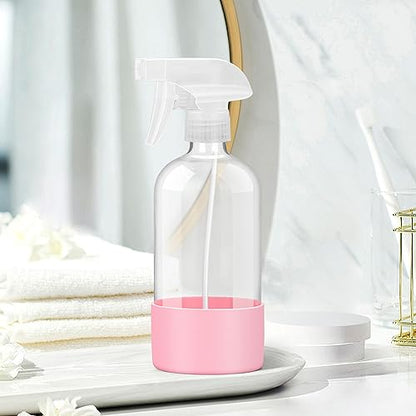 Glass Spray Bottles for Cleaning - 16 oz Spray Bottles with Silicone Sleeve - color: Pink