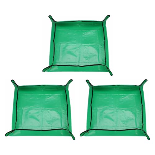 HARFINGTON 3pcs Repotting Mat 26.8" x 26.8" PE Cloth Waterproof Plant Repotting Mat Foldable Portable Gardening Potting Tray with Metal Buckle for Indoor Plant Change Soil Watering, Green - color: Green, size: 26.8" x 26.8"