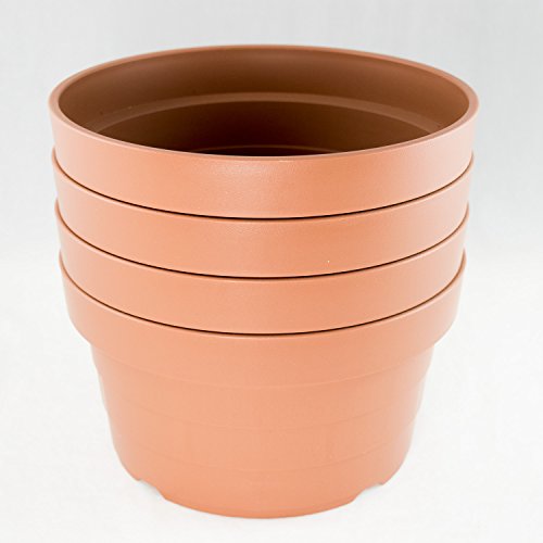 4 Tan Japanese Heavy Duty Round Tan Plastic Bonsai Training Pot 8.25"x 8.25"x 4.5"
