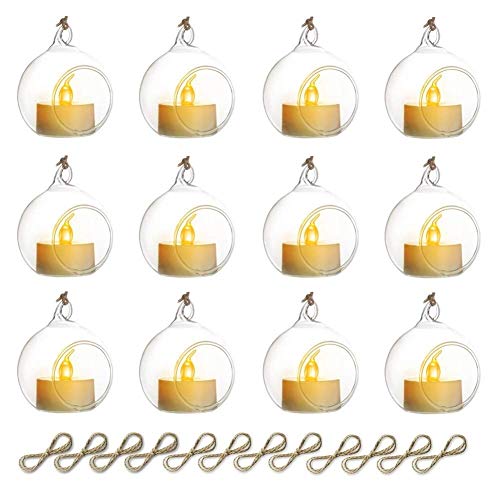 Sziqiqi 12 Pcs Hanging Glass Globes with Led Tealight Candle - color: With Led, size: 12pcs