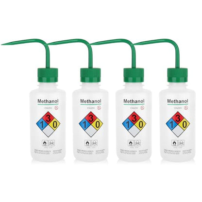 Utile 4pcs of Vol.500ml (16.9oz) Wash Bottles, Methanol Safety Wash Bottles, Narrow Mouth Squeeze Bottles,LDPE Material with PP Material Closure,5511.0371.4 - style: 4pcs of Methanol Wash Bottles