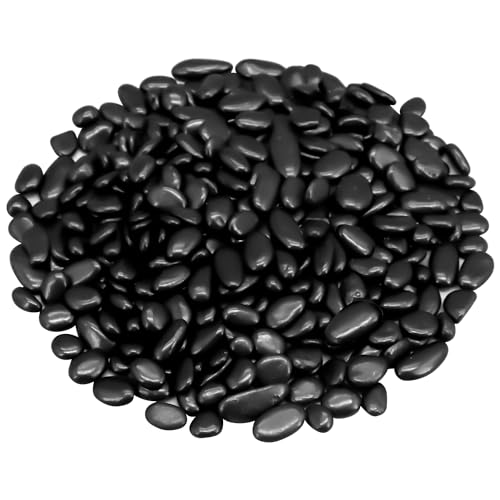 Garden Landscaping Stones, Black River Rocks, Decorative Ornamental Pebbles | Gravel Filler For Flower Bed, Fish Tank, Plants, Vases, Succulents, Indoor & Outdoor Home Decoration - color: Black, size: 1 Pound