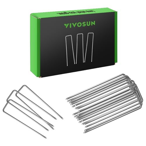 VIVOSUN 6 Inch 50-Pack Garden Stakes, Galvanized Steel Landscape Stapes 11 Gauge U-Shaped Pins for Weed Barrier Fabric, Ground Cover, Soaker Hose, Irrigation Tubing, Holding Fence - size: 50 PCS