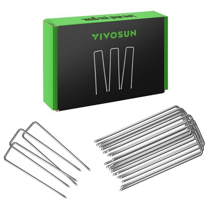 VIVOSUN 6 Inch 50-Pack Garden Stakes, Galvanized Steel Landscape Stapes 11 Gauge U-Shaped Pins for Weed Barrier Fabric, Ground Cover, Soaker Hose, Irrigation Tubing, Holding Fence - size: 50 PCS