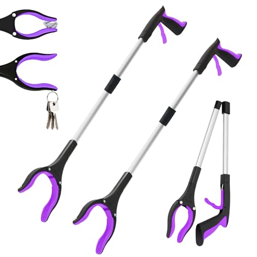2Pcs 32" Foldable Grabber Reacher Tool for Seniors Purple - color: Purple