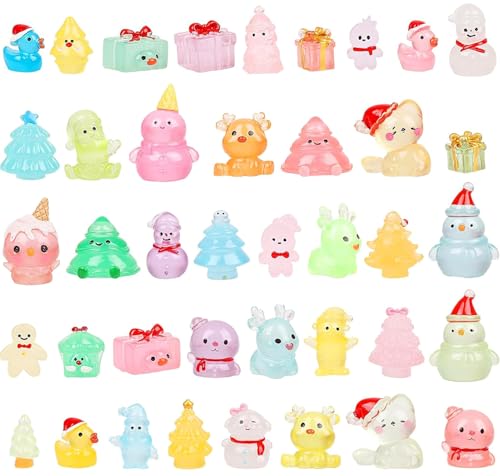 DIYASY 40 Pcs Christmas Luminous Figurines, Glow Mini Resin Miniature Decorations Tiny Miniatures Ornaments Shinny Small Fairy Garden Décor Village Accessories - color: Luminous