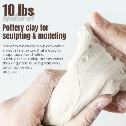 CalPalmy 10 lb White Pottery Clay for Sculpting, Hand Building & Kiln