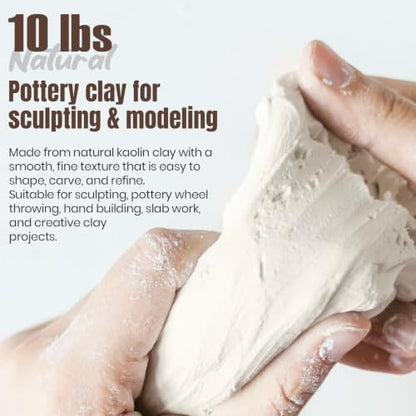CalPalmy 10 lb White Pottery Clay for Sculpting, Hand Building & Kiln