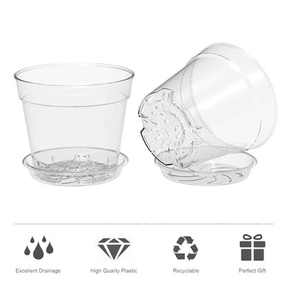WSMKSZ 4 Inch Clear Nursery Pots, 8 Pack Highly Transparent Plant Pots for Small Indoor Plants with Drainage Holes and Trays, Plastic Seedling Starter Planters for Flowers - size: 4inch 8pcs
