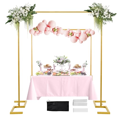 Wellsign 8.2FT Square Arch Backdrop Stand, Metal Wedding Balloon Arch Stand - color: Bright Gold