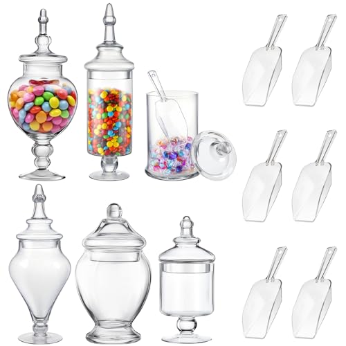 6 Sets Glass Apothecary Jars with Lid & Scoop Candy Jars,Novel | Clear Candy Jars Bulk, for Buffets, Candy Display, Bath Salt Container, Cookie Crafts Containers, Bathroom Kitchen Storage - style: Novel
