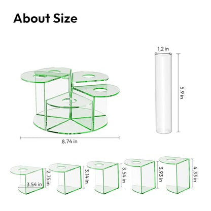 NIUBEE Plant Propagation Station Indoor: Petals Shaped Plant Terrarium with 5 Glass Test Tubes, Acrylic Tabletop Propagation Vases for Hydroponic Plants, Office Kitchen Decor for Plant Lovers (Green)