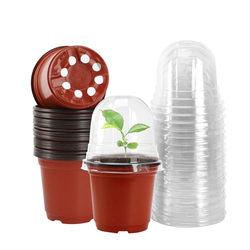 Plant Nursery Pots with Humidity Dome 4" Soft Transparent Plastic Gardening Pot Planting Containers Cups Planter Small Starter Seed Starting Trays for Seedling, 20 Sets