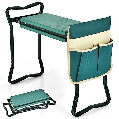 S AFSTAR Garden Kneeler and Seat, Foldable Garden Bench with EVA Foam Pad & Storage Tools Pouch, Outdoor Seat Bench, Portable Stool, 330 Lbs Load Capacity, Gardening Gifts for Women Men