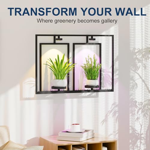 Shineled Metal Wall Planters, Wall Decor Plants with Light, Hanging Plant Shelves for Large Pots, Sturdy Wall Plant Holder for Living Room (1PK-2 Picture Frame) - size: 1PK-2 Picture Frame