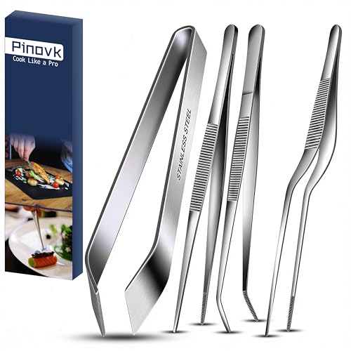 Cooking Tweezers, 4 Piece Set 6.3 inches Stainless Steel Kitchen Tweezers Culinary with Chef Cooking Utensils for Cooking Food Design styling