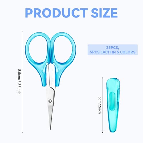 Small Scissors All Purpose 3.5" Mini Detail Craft Scissors Set Stainless Steel Scissors with Protective Cover Tiny Scissors for Facial Hair Trimming Sewing Crafting DIY Projects (25 Pcs)