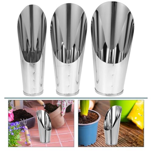 Abaodam 3pcs Stainless Steel Soil Scoop Set Plant Soil Scoop Bonsai Bucket Shovel Cup for Succulent Potting Transplanting Weeding Garden Moving