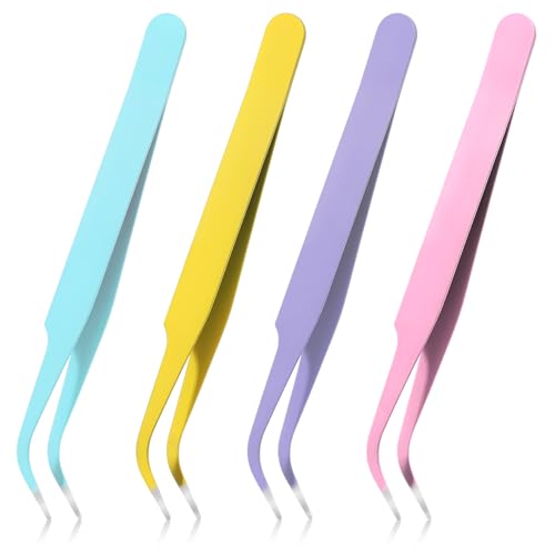 4 Pcs Curved Craft Tweezers, Stainless Steel Precision Sticker Tweezers