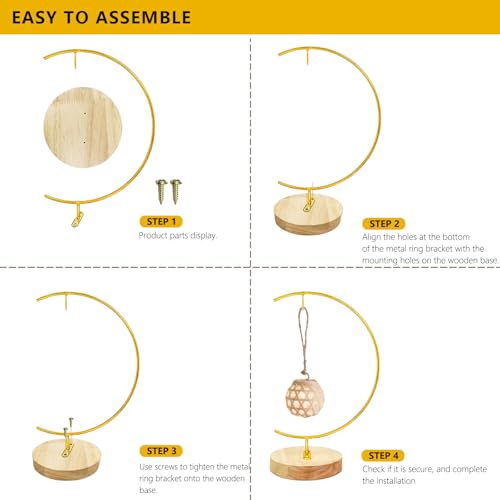 YY YEARCHY 11-inch Ornament Display Stand with Wooden Base Metal Hook Tabletop Holder for Hanging Glass Globe Ball Gifts (2, Bright Gold) - color: Bright Gold