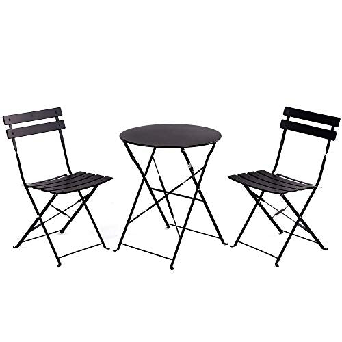 Grand Patio 3 Piece Folding Patio Bistro Set for Outdoor Balcony, Black - color: Black