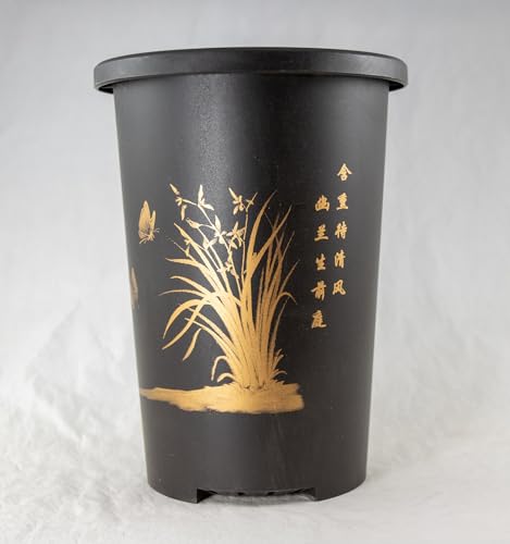 Yubonzai Heavy Duty Round Black Plastic Cascade Bonsai Training Pot, Orchid Planter 4.75" - 7" (5.75"x 5.75"x 7.75") - size: 5.75"x 5.75"x 7.75"