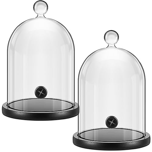 Uiifan 2 Pcs Smoking Cloche Smoking Gun Accessory Glass Dome Cloche Cover Infuser Cocktail with Wood Base for Whiskey Food Drinks, 9. 84 x 5. 91 Inch (Black) - color: Black