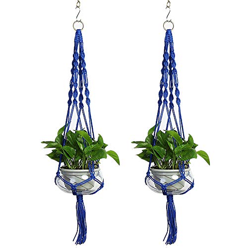 Vpang 2 Pack Macrame Plant Hanger, Outdoor Indoor Hanging Planter Basket Flower Pot Holder Nylon Rope Home Decor 41 Inch (Blue) - color: Blue