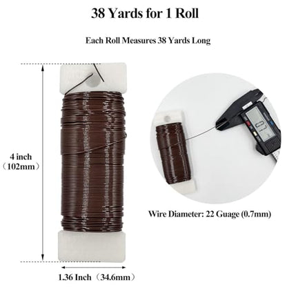 22 Gauge Coffee Metal Floral Wire, 38 Yards/35 Meters,for Christmas Wreaths,Tree Decoration,Flower Arrangement,Craft Wire,Flower Wire,Garden Wires,Flowers Bouquet Accessories,Jewelry Wires DIY - size: 22Gauge-Coffee-1P/38Yards