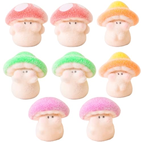 8PCS Flocked Mushroom Resin Ornaments, 4 Styles Flocked Mini Mushroom Figurines, Plush Plant Theme Decor for Desktop Fairy Garden Micro Landscape Bonsai Dollhouse Home Office Outdoor Decoration Gifts - color: 4 Colors Flocked Mushroom