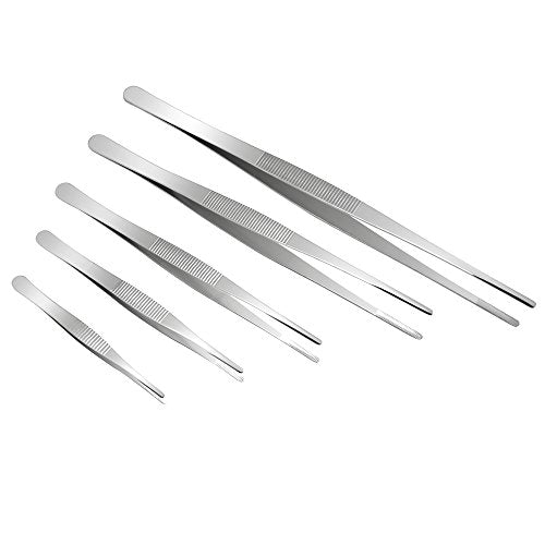 Hysagtek 5 Pcs Stainless Steel Gardening Tweezers Seed Tweezer Large Long Tweezers Plant Tweezer Set for Plants, Gardening, Succulents, Kitchen, 4.9"/6.3"/7.9"/9.8"/11.8"