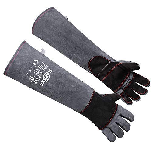 RAPICCA Animal Handling Gloves, Bite Proof Double Leather, 22 in Grey-Black - size: 2 Count (Pack of 1), style: 22 Inches