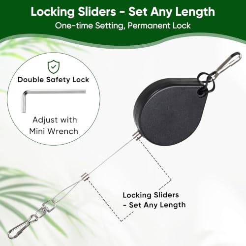 Retractable Plant Hanger – Adjustable Length with Locking Sliders, Heavy Duty ABS & Stainless Steel Cable, 18–22 lbs Capacity, 2 Pack for Hanging Baskets, Bird Feeders, Outdoor Use (Black) - color: 2-pack