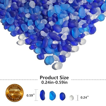 QYGL Sea Glass Stones - 0.9LB Blue Mixed Frosted Glass Pebbles Gemstones - color: Cobalt Blue, Aquamarine, White