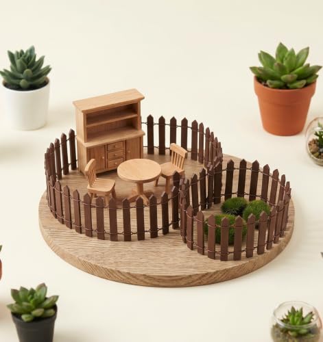 2 Pcs Fairy Garden Fence, 35 Inch Mini Fence for Garden, Brown Small Decorative Picket Fences for Miniature Gardens, Dollhouse, Plant Pots, Crafts & Diorama Projects