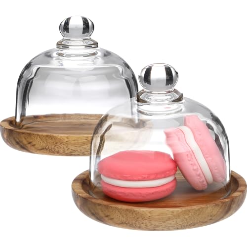 Amosfun 2 Pack Cupcake Stand with Dome Lid - 3.2 Inch Dessert Cupcake Tray Glass Cake Dome Holder Display Plate for Home Restaurant Cake Serving and Decorating