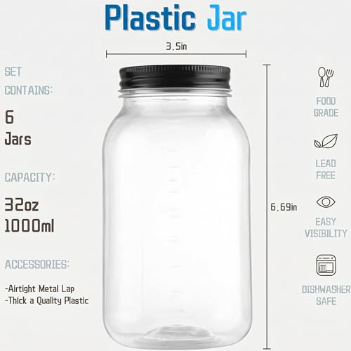 novelinks 32 oz Plastic Mason Jars and Clear Plastic Jars with Lids 32 oz - color: Black