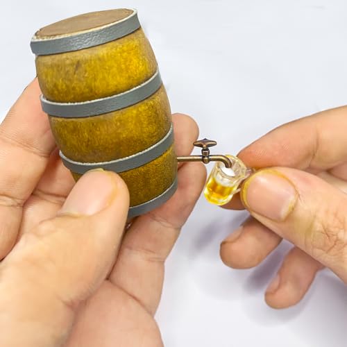 9Pcs Mini Beer Barrel Decor Miniature Wooden Figurine Wine Barrel Model with Faucet and Wine Glass Suitable for Fairy Garden Bar Doll House Decoration - style: Beer Barrel