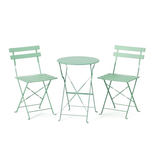 VINGLI Outdoor Folding Bistro Table and Chairs Set of 2, 3-Piece Bistro Set with Premium Steel Frame for Patio, Balcony, Garden, Porch, Yard, Green - color: Green, size: No Cushion