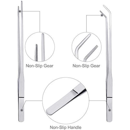 3PCS 10.6" Stainless Steel Aquarium & Reptile Feeding Tweezers | Straight & Curved Tips, Extra Long, For Lizards Snakes Bearded Dragon, Plant, Aquascape Terrarium Tank Tools,Accessories