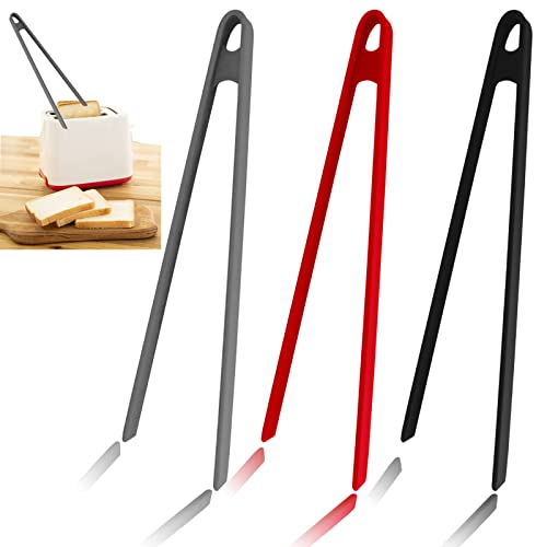3PCS Silicone Toast Tongs, Trivet Tongs for Cooking, 11.8Inch Silicone Kitchen Tong with Anti-slip Design, Long BBQ Grilling Tong for Toaster, Pan Fried Steak, Barbecue and Salad by Sunenlyst - size: 11.8 Inch, 3pcs