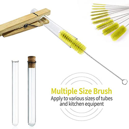 CiaraQ Bottle Cleaning Brushes, 8 Inch Nylon Tube Brush Set, Cleaner for Narrow Neck Bottles Cups with Hook, Set of 10pcs. (Pack of 2) - color: Yellow, size: 8.0 Inch (10pcs) (Pack of 2)