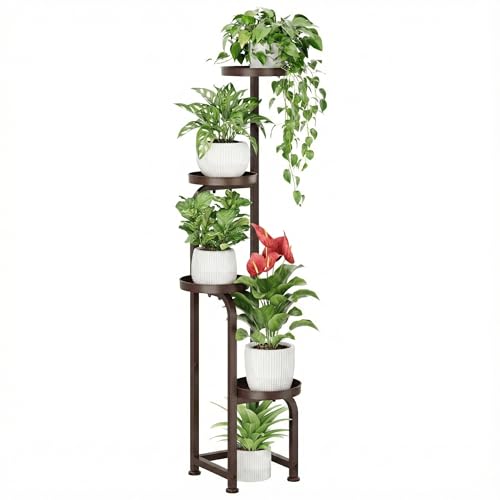 Bamworld Corner Plant Stand Indoor Outdoor Tall Metal Flower Pot Stands - color: Matte Brown, style: Spiral 4Tier