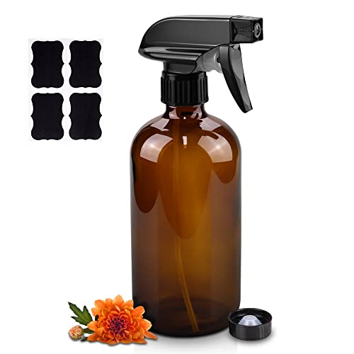 Glass Spray Bottles for Cleaning - 16 oz Refillable Spray Bottles for Hair | Amber Glass, Adjustable Nozzle, Refillable Container, Leak-proof, Spray Bottles for Hair, Cleaning Solutions, Plants, 1 Pack - color: Amber