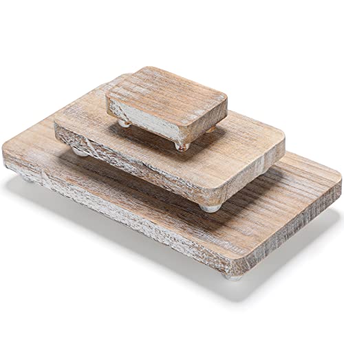 Maitys 3 Pcs Wooden Risers for Display Pedestal Stand Wooden for Decor Farmhouse Vintage Rustic Stackable Kitchen Stand Tray Riser, 3 Sizes(12 x 6.7, 8 x 4.7, 4 x 2.8 in,White) - color: White, size: 12 x 6.7, 8 x 4.7, 4 x 2.8 In