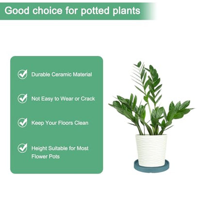 M METERXITY Ceramic Plant Saucer, 6.3 Inch Plant Water Catcher Tray, Plant Pot Saucers for Indoor/Outdoor Plants/Flower Drainage Drip Water Tray [Round Black Green] - color: Black Green