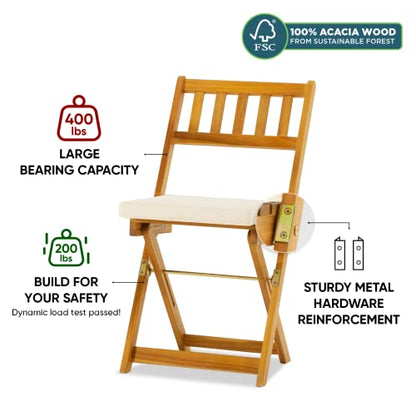 IDZO Heavy Duty 400lbs Capacity Patio Bistro Sets, 3 Piece Outdoor Folding Chairs with Cushions and Square Table, FSC-Certified Acacia Wood, Space-Saving Design for Balcony, Garden and Porch - color: Square Table, style: Classic Bistro Set
